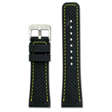 Perforated Sport Silicone Watch Band | Black, Yellow Stitch