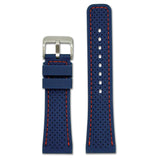Perforated Sport Silicone Watch Band | Blue, Red Stitch