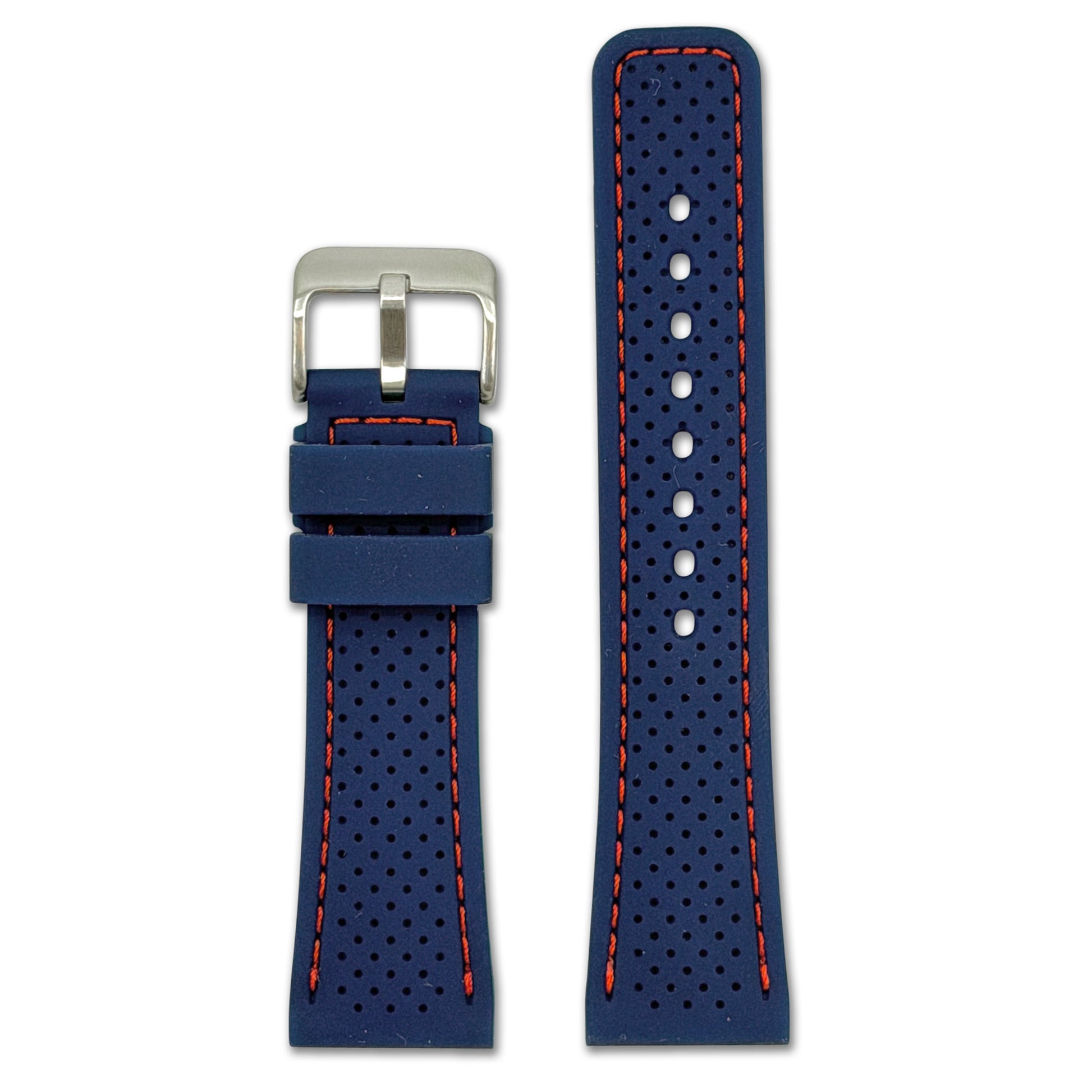 Perforated Sport Silicone Watch Band | Blue, Red Stitch