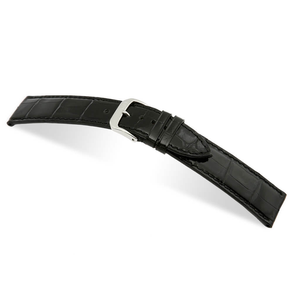 Genuine Alligator Watch Band | Premier | Glossy | Full Cut | Black