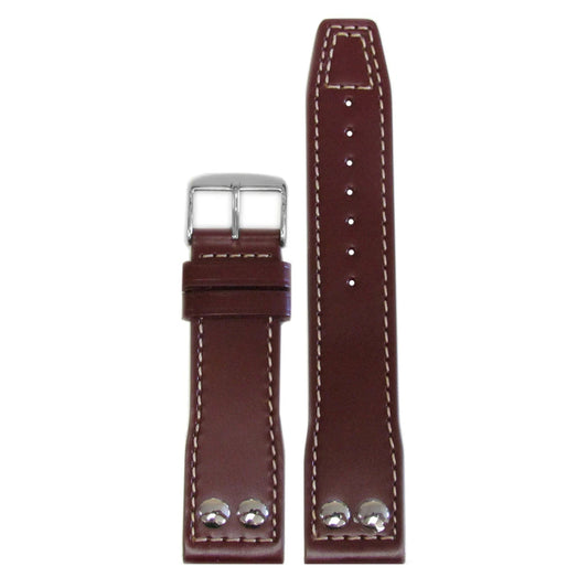 Quick Release | Calf Leather Pilot WatchBand | Burgundy | White Stitch | for IWC