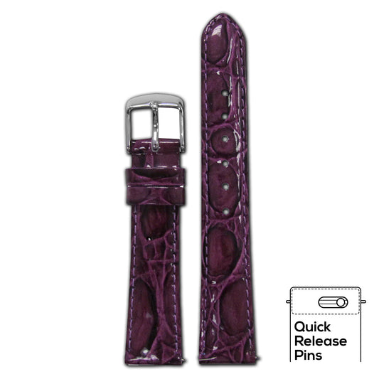 Embossed Leather Gator Watch Band | Quick Release | Purple | for Michele