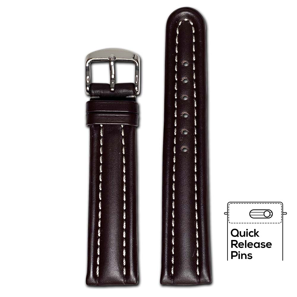 Quick Release | Calf Leather Watch Band | Mocha | Maranello | White Stitch