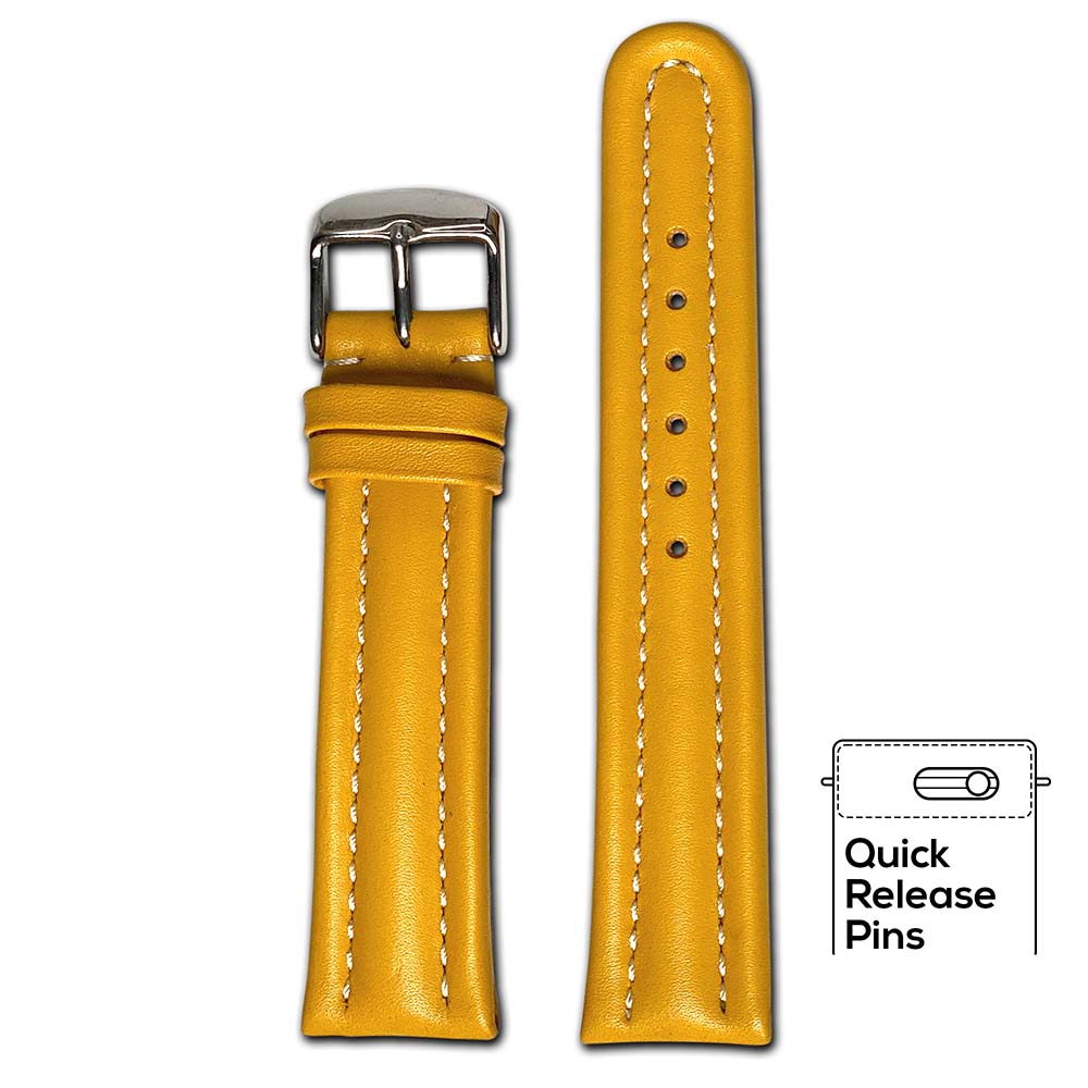 Quick Release | Calf Leather Watch Band | Yellow | Maranello | White Stitch