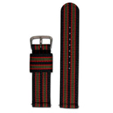 Quick Release Watch Band | Nylon | Two-Piece | Black, Olive & Red Striped