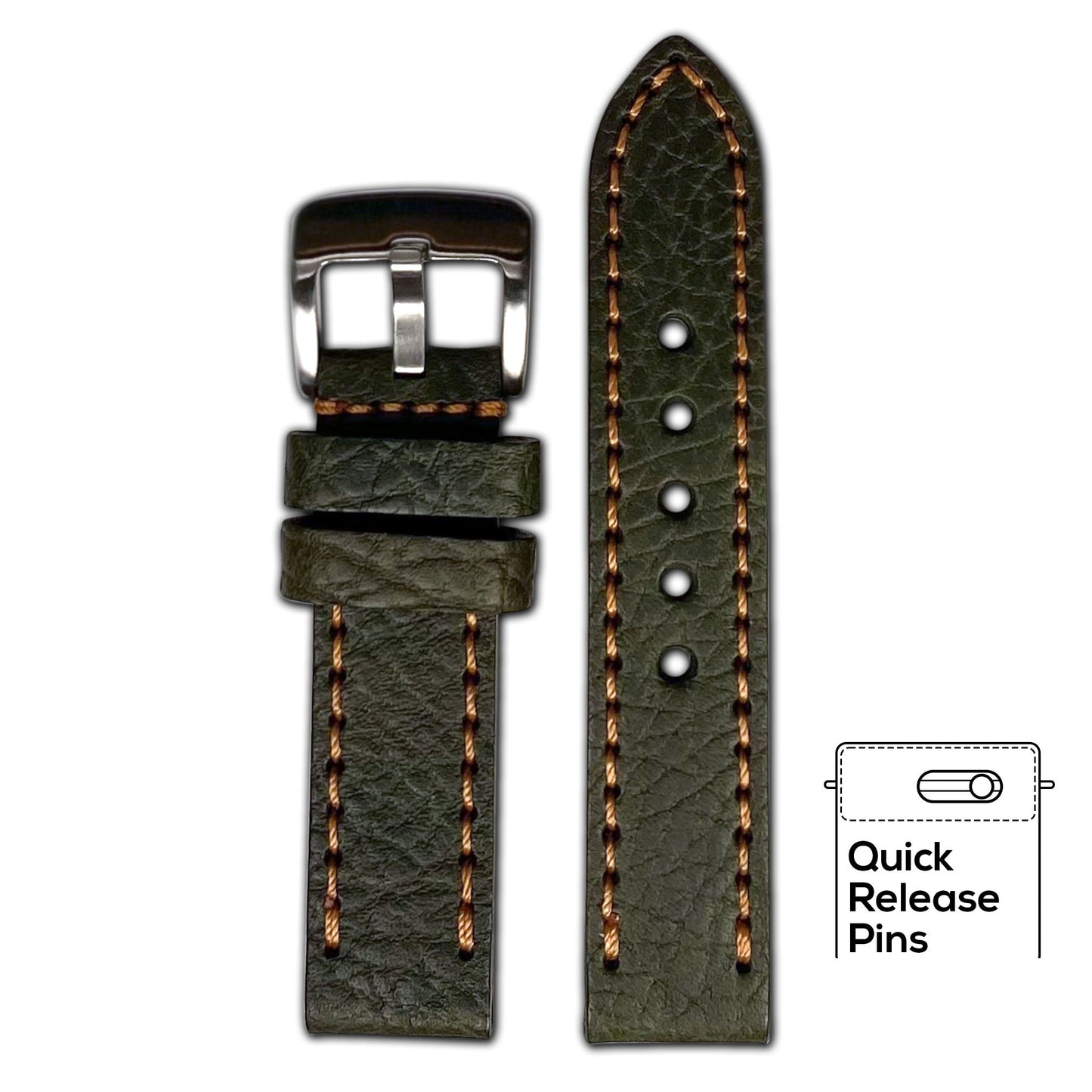 Quick Release | Pebble Grain Leather Watch Band | Avocado | Copper Stitch