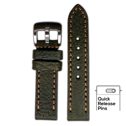 Quick Release | Pebble Grain Leather Watch Band | Avocado | Copper Stitch