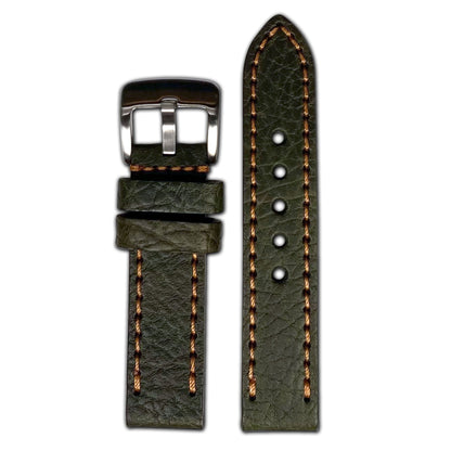 Quick Release | Pebble Grain Leather Watch Band | Avocado | Copper Stitch