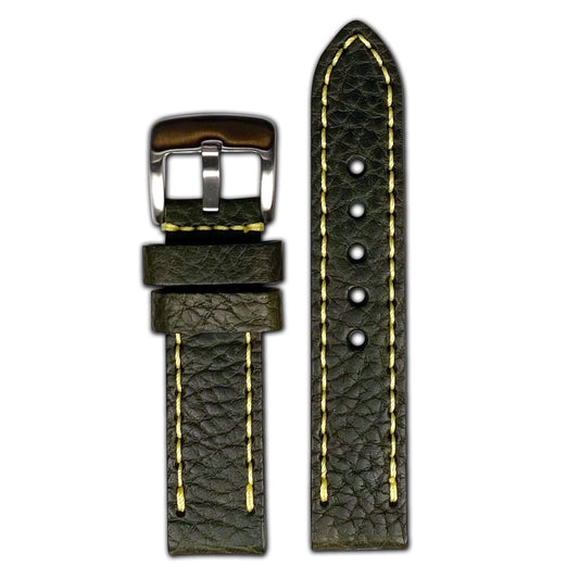 Quick Release | Pebble Grain Leather Watch Band | Avocado | Yellow Stitch