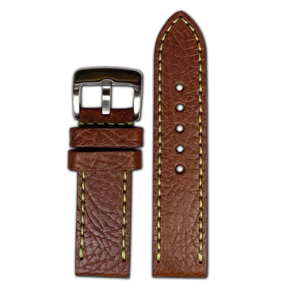 Quick Release | Pebble Grain Leather Watch Band | Light Brown | Green Stitch