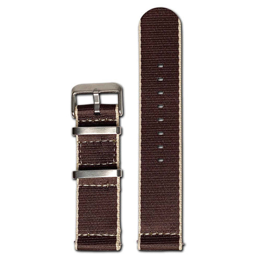 Quick Release Watch Band | Seatbelt | Two-Piece | Beige Stitch | Brown