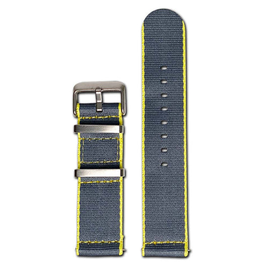 Quick Release Watch Band | Seatbelt | Two-Piece | Yellow Stitch | Grey