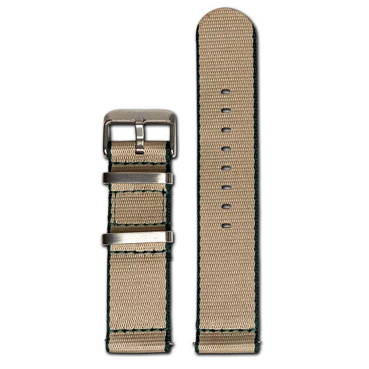 Quick Release Watch Band | Seatbelt | Two-Piece | Green Stitch | Khaki