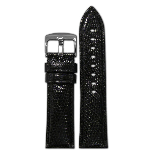 Quick Release | Semi-Gloss Genuine Lizard Watch Band | Classic | Black | Match Stitch