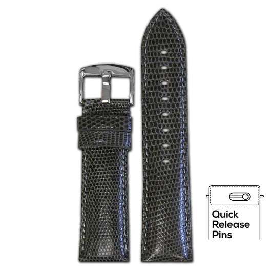 Quick Release | Semi-Gloss Genuine Lizard Watch Band | Classic | Grey | Match Stitch