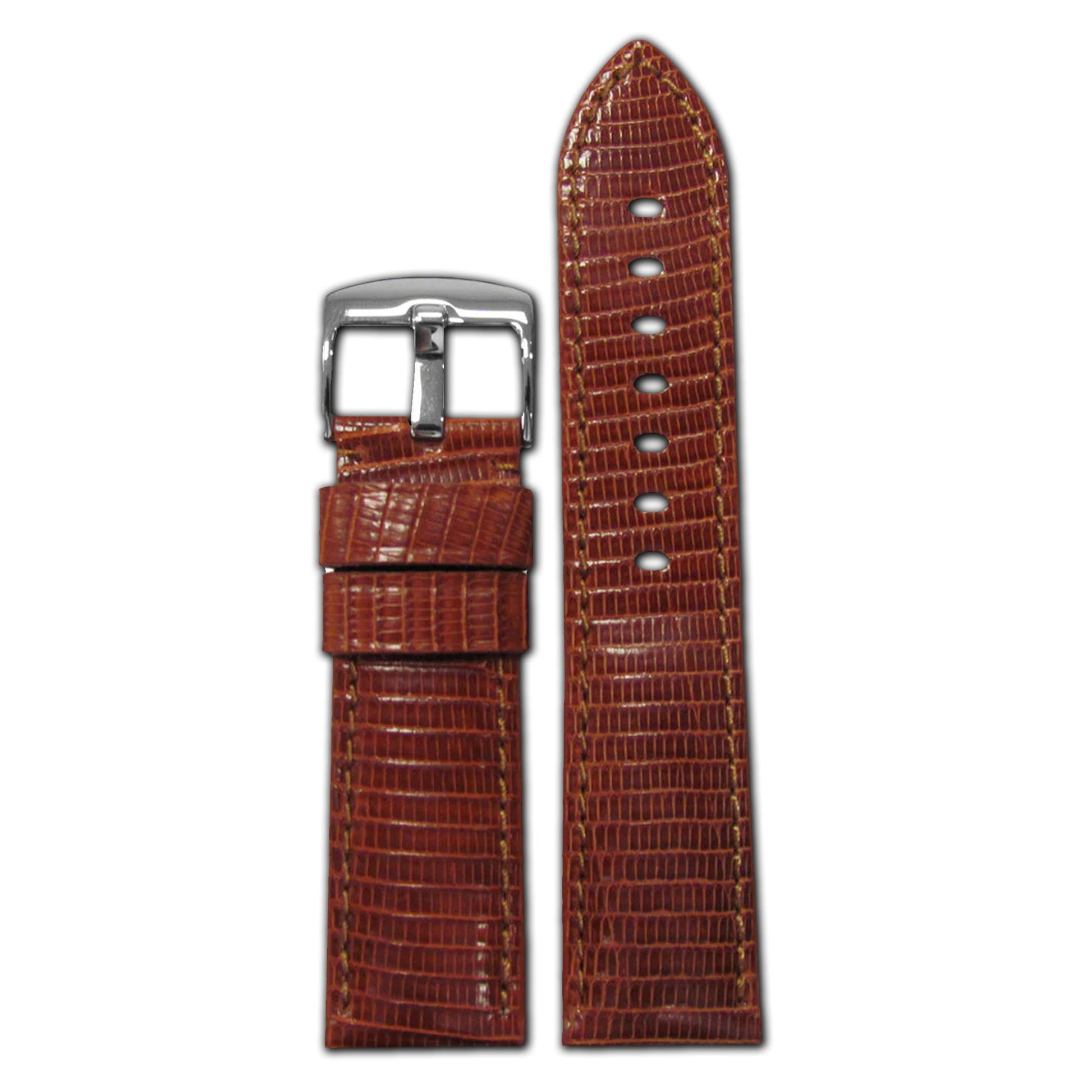 Quick Release | Semi-Gloss Genuine Lizard Watch Band | Classic | Rou | Match Stitch