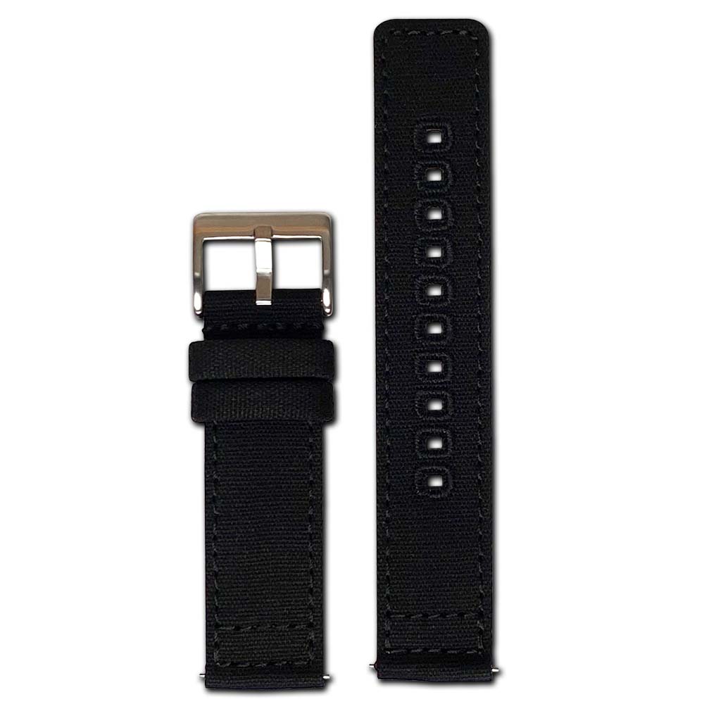 Quick Release Watch Band | Black | Canvas | Two-Piece | Match Stitch