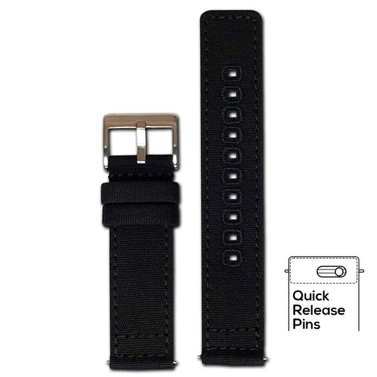 Quick Release Watch Band | Black | Canvas | Two-Piece | Match Stitch