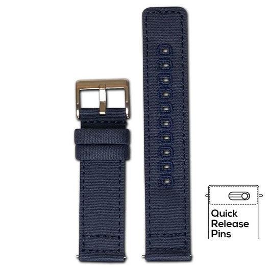 Quick Release Watch Band | Navy | Canvas | Two-Piece | Match Stitch