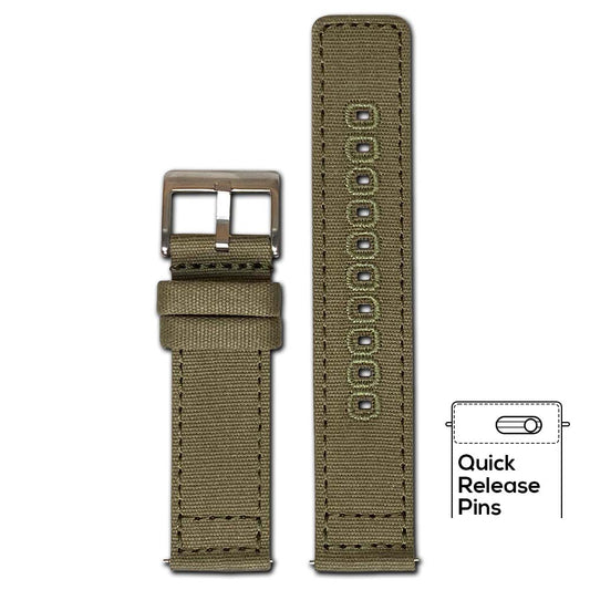 Quick Release Watch Band | Olive | Canvas | Two-Piece | Match Stitch