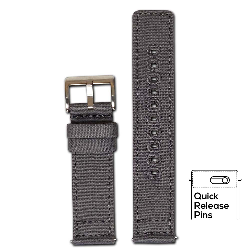 Quick Release Watch Band | Grey | Canvas | Two-Piece | Match Stitch