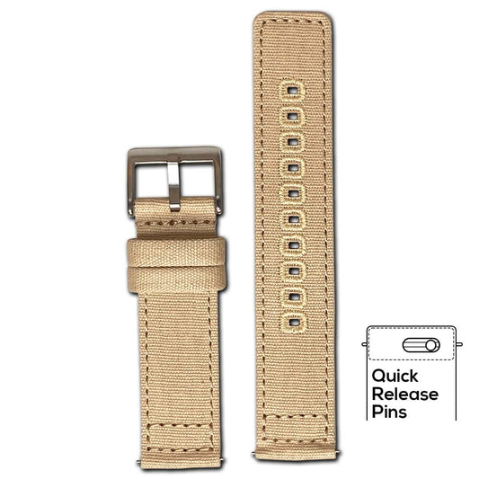 Quick Release Watch Band | Khaki | Canvas | Two-Piece | Match Stitch