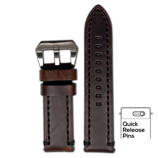 Quick Release | Vintage Tobacco Watch Band | Dark Brown | Black Stitch