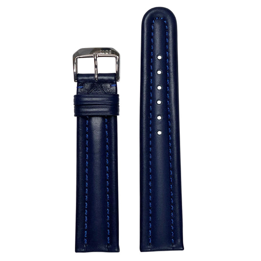 20mm Smart Watch Band | Quick Release | Calf Leather | Ocean Blue | Match Stitch