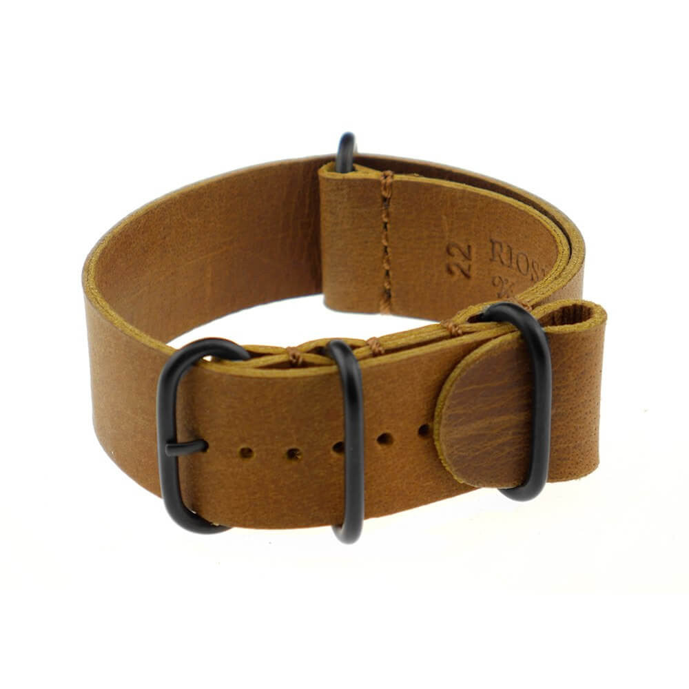 Vintage Leather Watch Band | Riga | One-Piece | 4 PVD Rings | Cognac