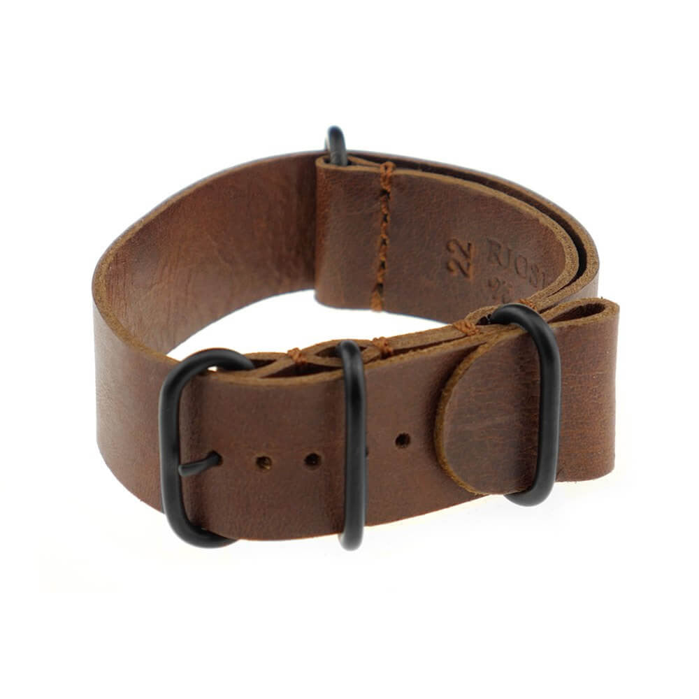 Vintage Leather Watch Band | Riga | One-Piece | 4 PVD Rings | Mahogany