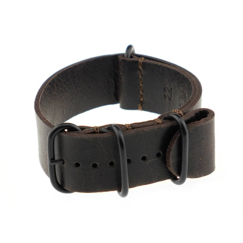 Vintage Leather Watch Band | Riga | One-Piece | 4 PVD Rings | Mocha