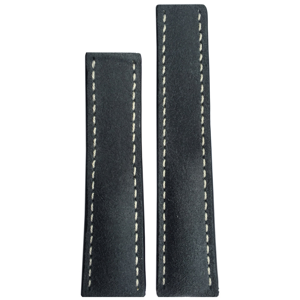 Rough Leather Watch Band | Grey | White Stitch | For Breitling Deploy