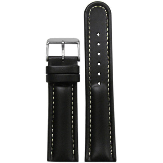 Quick Release | Padded Saddle Leather Watch Band | Black | White Stitch