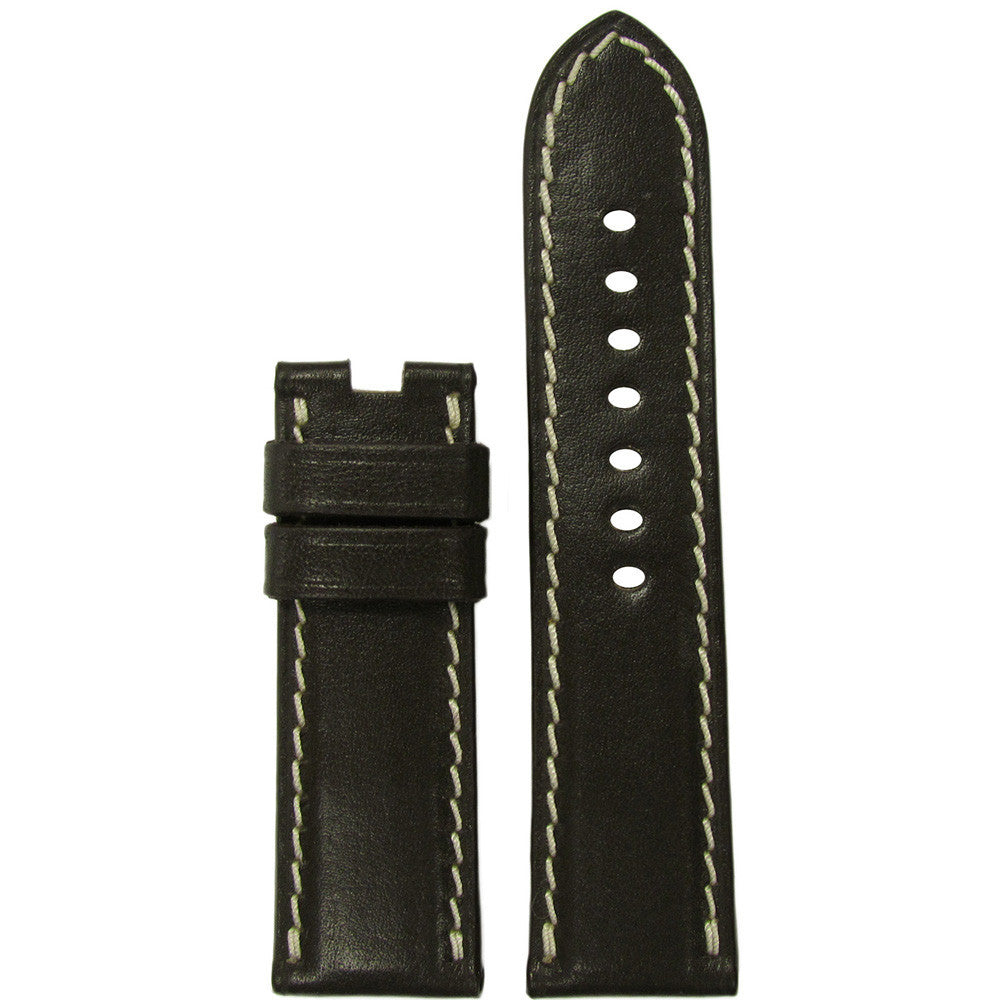 Saddle Leather Watch Band | Mocha | White Stitch | For Panerai Deploy