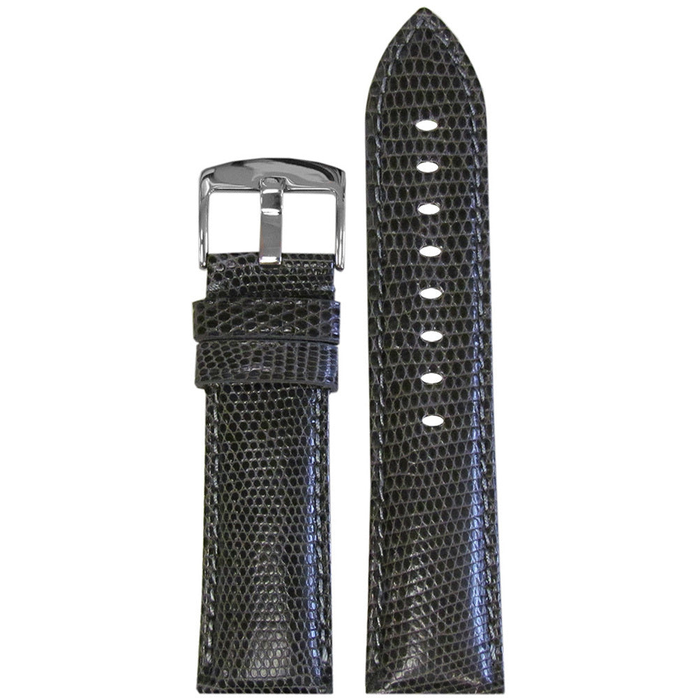 Semi-Gloss Genuine Lizard Watch Band | Classic | Grey | Match Stitch