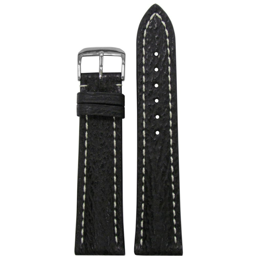 Shark Skin Watch Band | Black | White Stitch | For Breitling