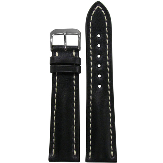 Shell Cordovan Leather Watch Band | Black | White Stitch | For Breitling