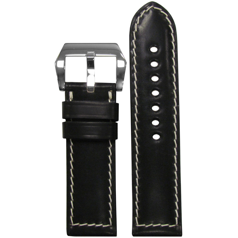 Shell Cordovan Leather Watch Band | Black | White Stitch