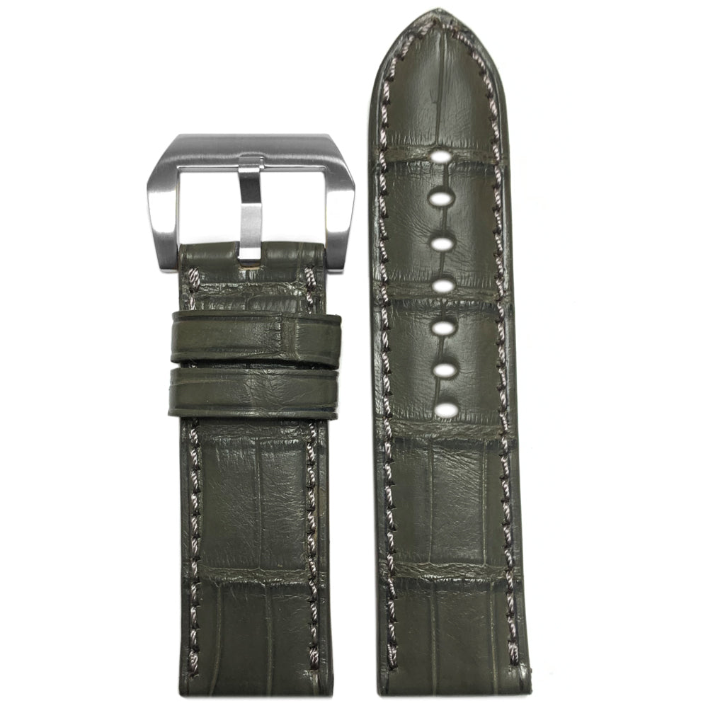 Padded Alligator Watch Band | Stone Grey | Match Stitch