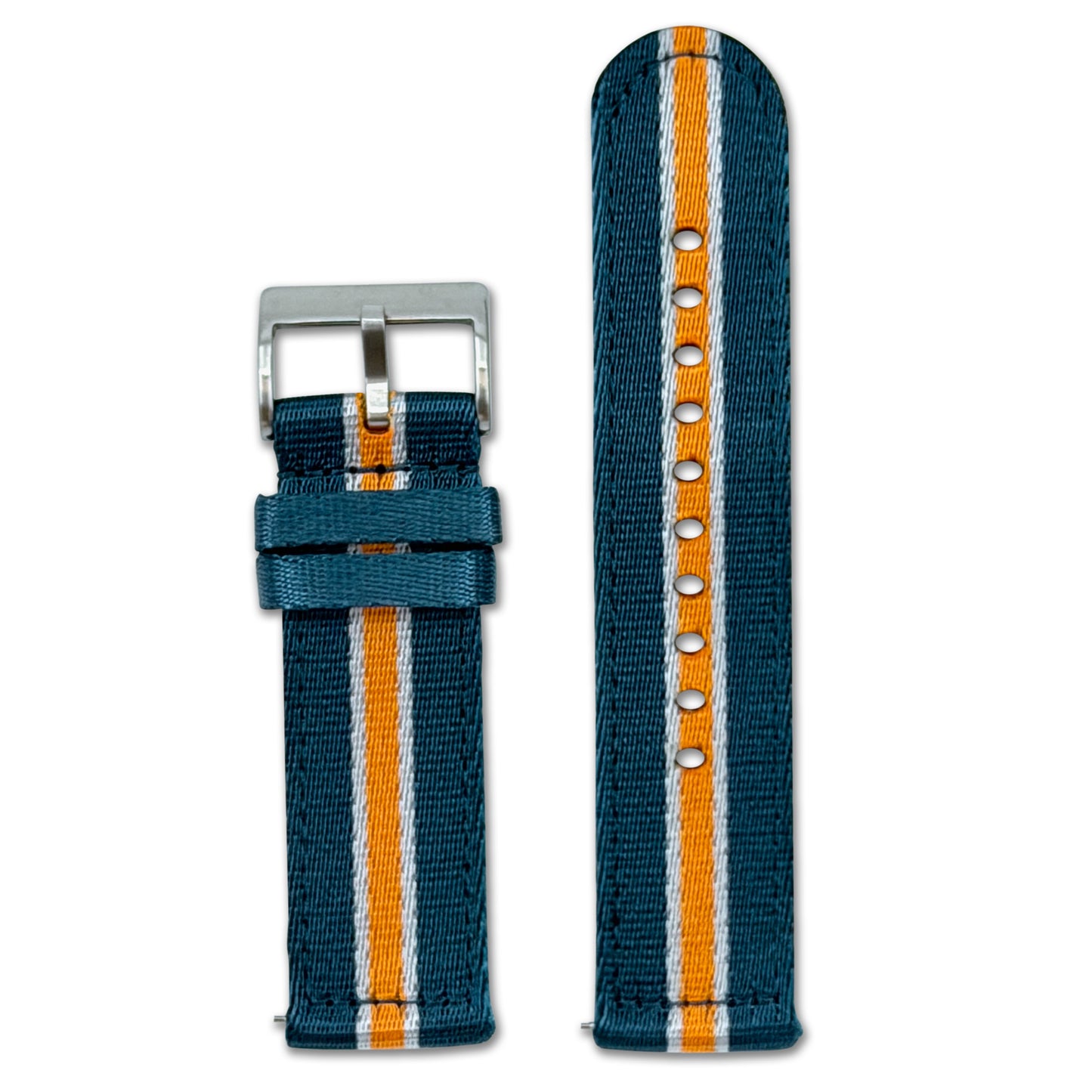 Quick Release Striped Seatbelt Nylon Watch Band | Blue, Orange Stripe
