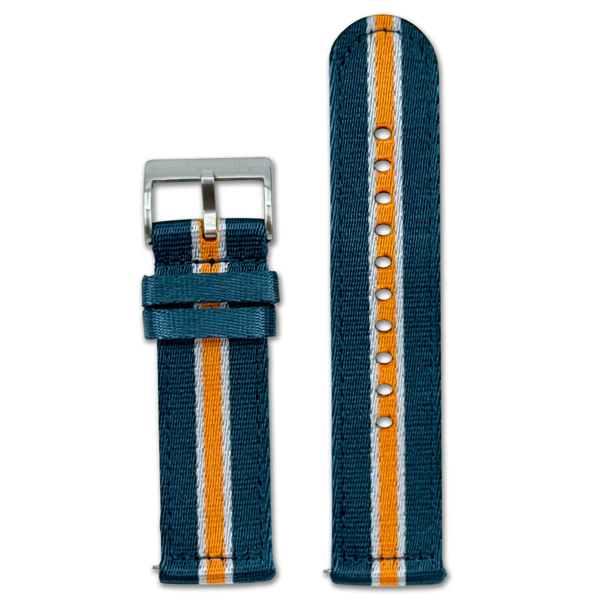 Quick Release Striped Seatbelt Nylon Watch Band | Blue, Orange Stripe