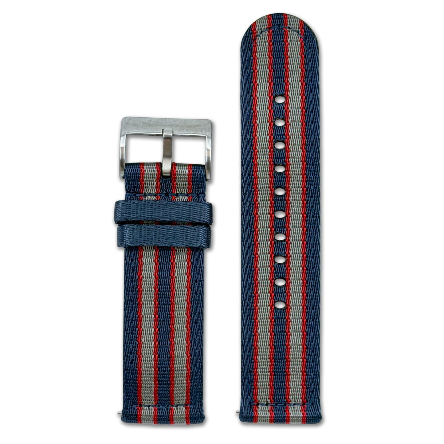 Seatbelt Nylon Watch Band | Blue, Red/Grey Stripe