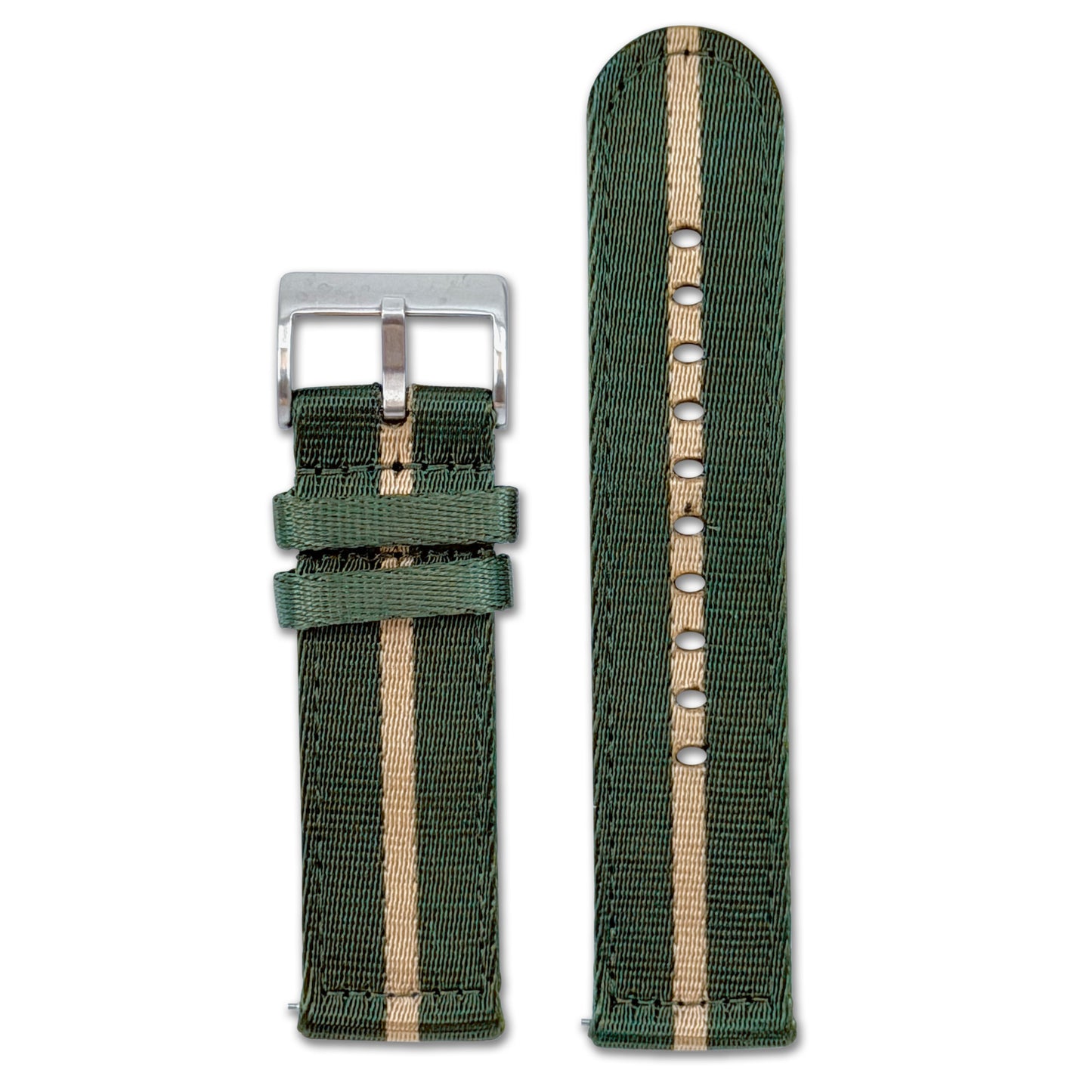 Quick Release Striped  Seatbelt Nylon Watch Band | Green, Tan Stripe