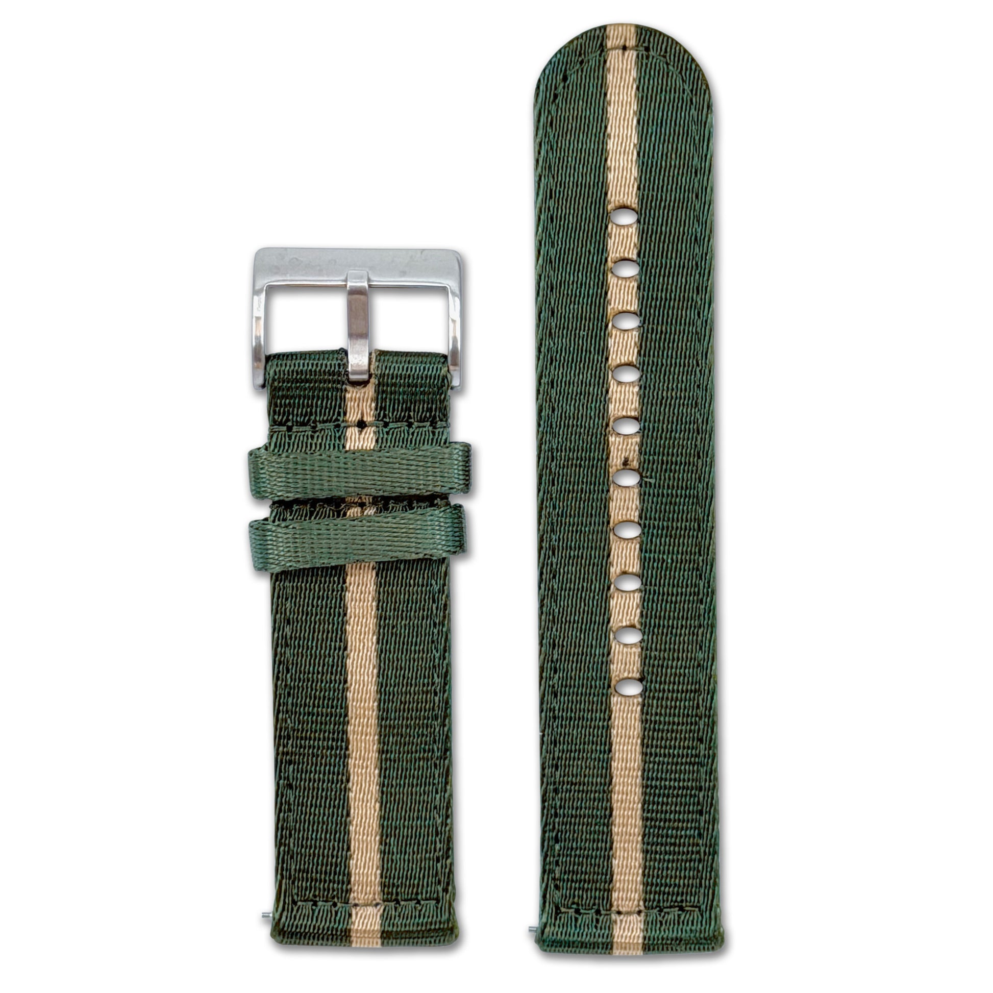 Quick Release Striped  Seatbelt Nylon Watch Band | Green, Tan Stripe