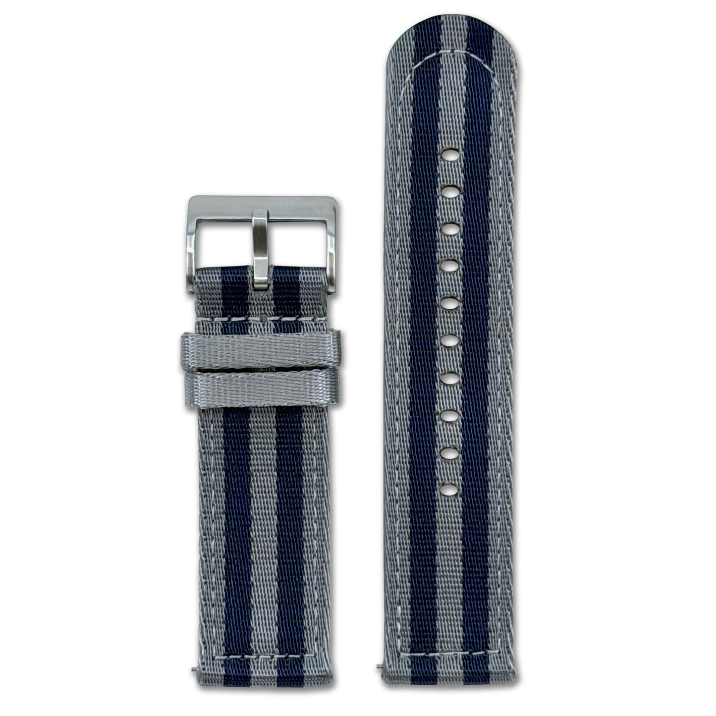 Quick Release Striped Seatbelt Nylon Watch Band | Grey, Navy Stripe