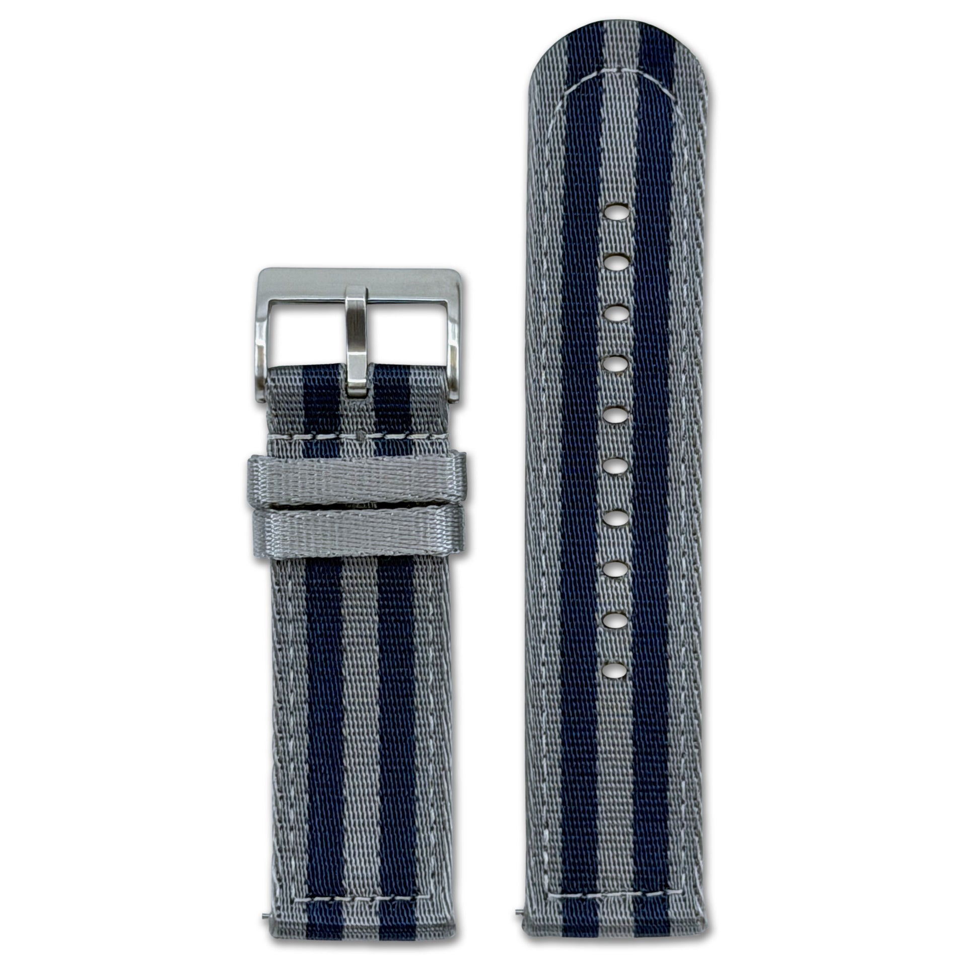 Quick Release Striped Seatbelt Nylon Watch Band | Grey, Navy Stripe