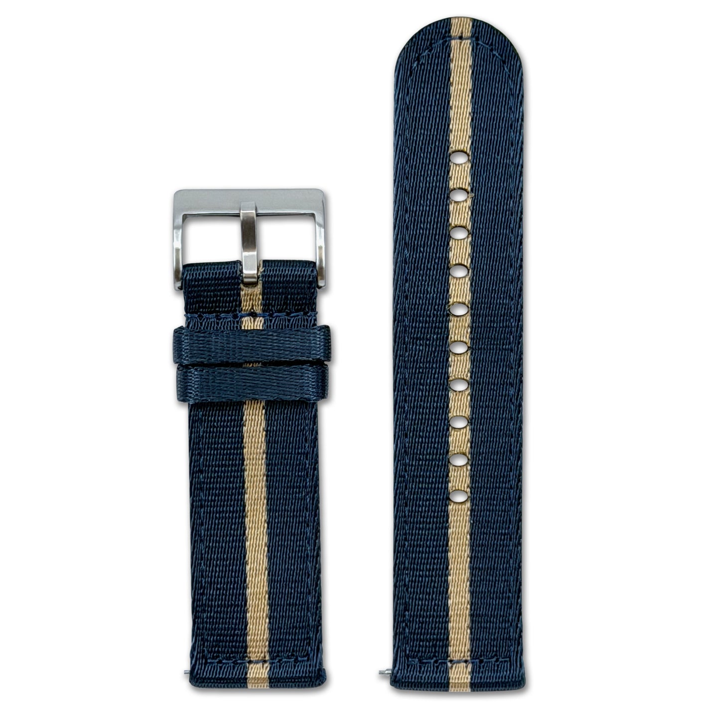 Quick Release Striped Seatbelt Nylon Watch Band | Navy, Tan Stripe
