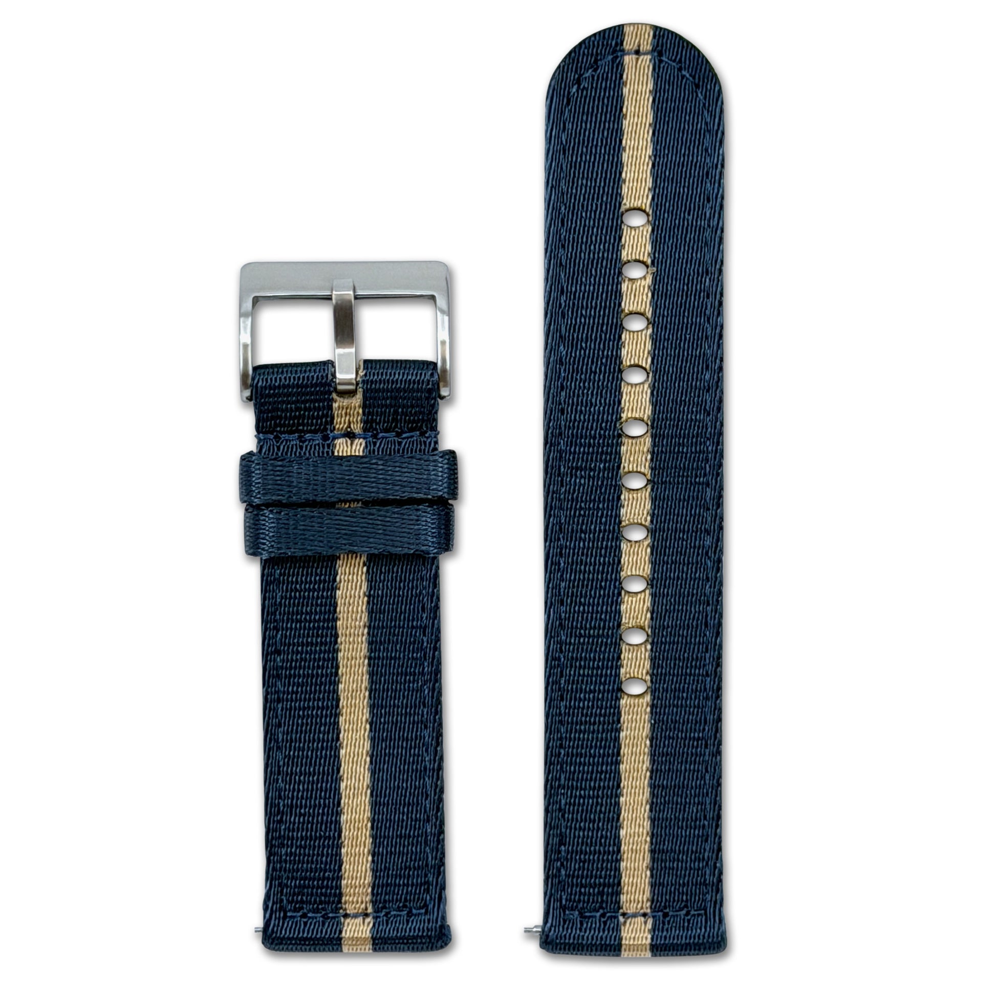 Quick Release Striped Seatbelt Nylon Watch Band | Navy, Tan Stripe