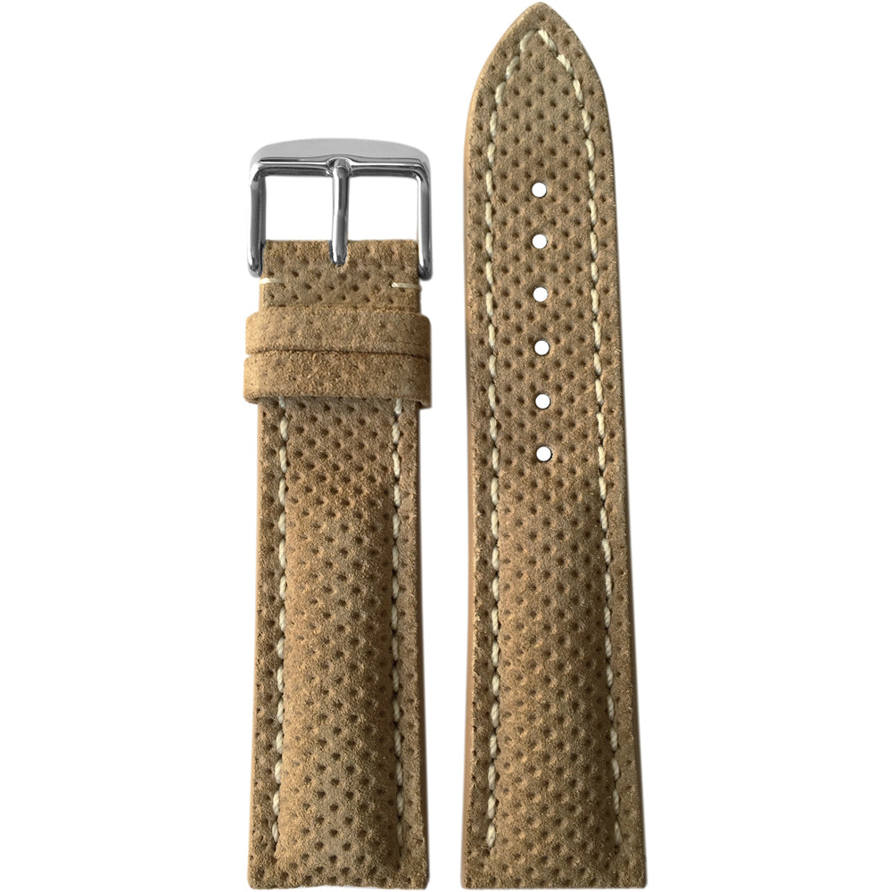 Suede Leather Watch Band | Khaki | White Stitch | For Breitling