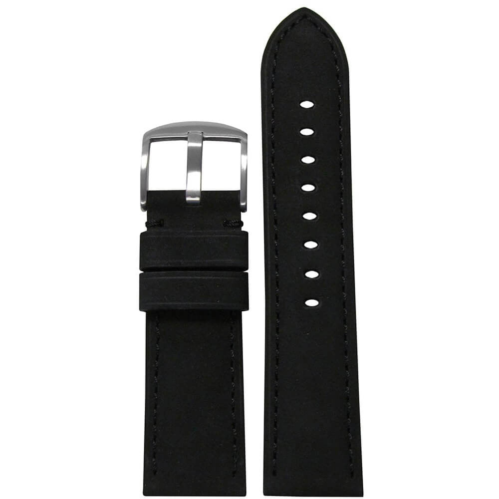 Sueded Calf Leather Watch Band | Padded | Black | Match Stitch